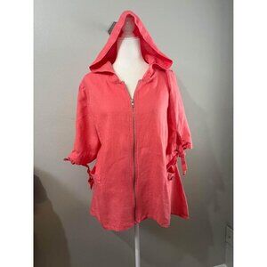 For Cynthia hooded Linen 3/4 sleeve jacket size medium coral color